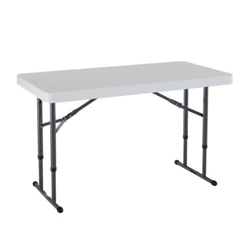 LIFETIME 80160 Commercial Height Adjustable Folding Utility Table, 4 Feet, White Granite