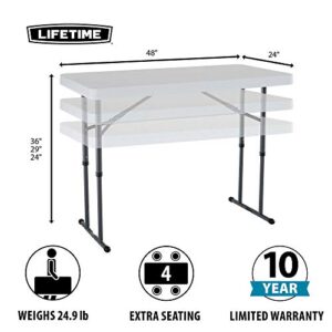 LIFETIME 80160 Commercial Height Adjustable Folding Utility Table, 4 Feet, White Granite