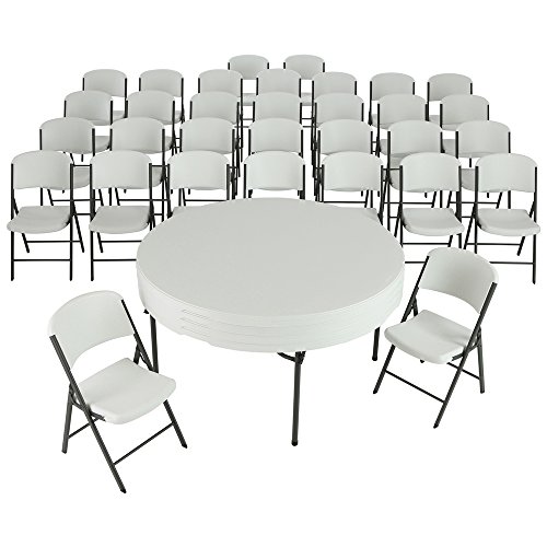 Lifetime 4 60-Inch Round Folding Tables with 32 Folding Chairs - White Granite