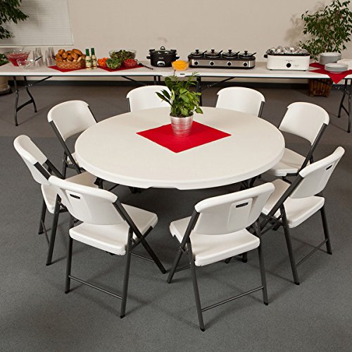60 in. Round Commercial Stacking Folding Table and Cart Combo in Almond (15-Pack)