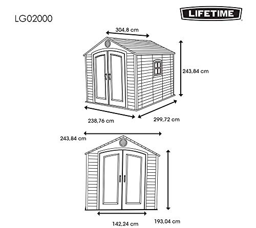 Lifetime 6405 Outdoor Storage Shed with Window, Skylights, and Shelving, 8 by 10 Feet