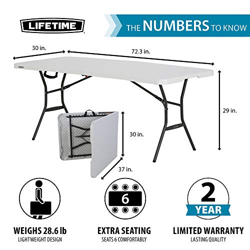 Lifetime 25011 Fold In Half Light Commercial Table, 6 Feet, White Granite