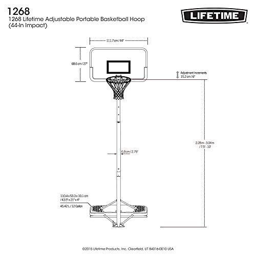 Lifetime 1268 Streamline Impact Portable Basketball System, 44 Inch Backboard,Blacks