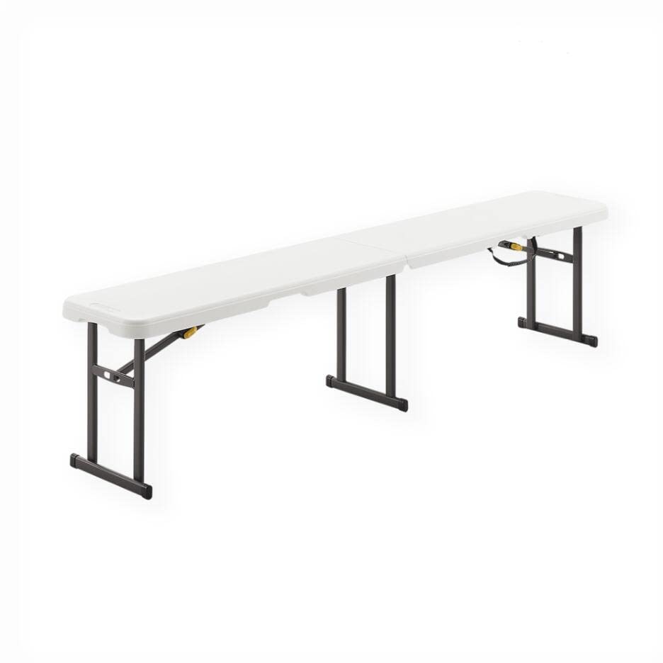 Lifetime 80305 Portable Folding Bench, White & Living and More 6 Foot Fold-in-Half Bench with Carrying Handle, Easy Folding and Transport, Indoor/Outdoor Use, Sturdy Steel Frame, White