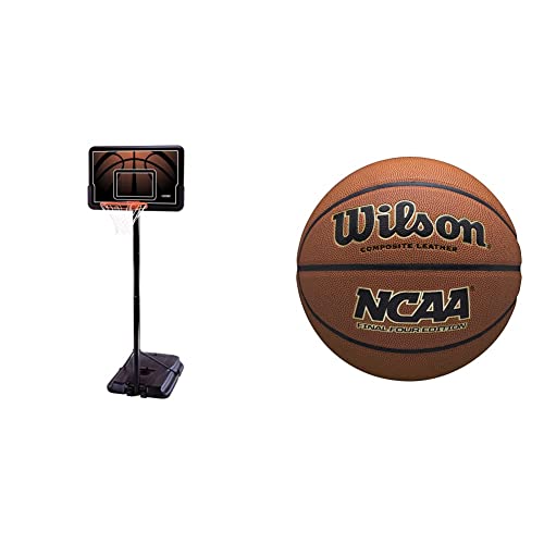 Lifetime 90040 Height Adjustable Portable Basketball System, 44 Inch Backboard, Black/Orange & Wilson Sporting Goods Wilson NCAA Final Four Edition Basketball, Official - 29.5",WTB1233