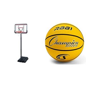 lifetime pro court height adjustable portable basketball system, red/white & champion sports rubber official , heavy duty – pro-style basketballs, premium basketball equipment (size 7, yellow)