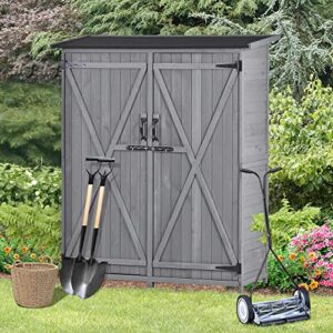 5.3 x 4.6 FT Outdoor Storage Shed, Wood Garden Shed with Lockable Doors, Tool Cabinet with Waterproof Asphalt Roof for Patio Lawn Backyard Garden, Gray