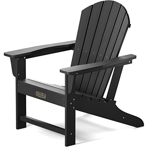 SERWALL Adirondack Chair | Adult-Size, Weather Resistant for Patio Deck Garden, Backyard & Lawn Furniture | Easy Maintenance & Classic Adirondack Chair Design (Black)