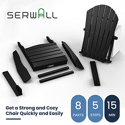 SERWALL Adirondack Chair | Adult-Size, Weather Resistant for Patio Deck Garden, Backyard & Lawn Furniture | Easy Maintenance & Classic Adirondack Chair Design (Black)