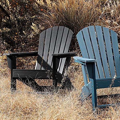 SERWALL Adirondack Chair | Adult-Size, Weather Resistant for Patio Deck Garden, Backyard & Lawn Furniture | Easy Maintenance & Classic Adirondack Chair Design (Black)