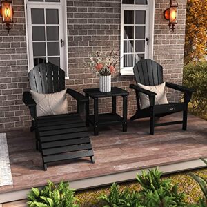 SERWALL Adirondack Chair | Adult-Size, Weather Resistant for Patio Deck Garden, Backyard & Lawn Furniture | Easy Maintenance & Classic Adirondack Chair Design (Black)