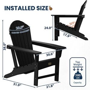 SERWALL Adirondack Chair | Adult-Size, Weather Resistant for Patio Deck Garden, Backyard & Lawn Furniture | Easy Maintenance & Classic Adirondack Chair Design (Black)