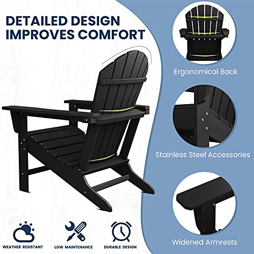 SERWALL Adirondack Chair | Adult-Size, Weather Resistant for Patio Deck Garden, Backyard & Lawn Furniture | Easy Maintenance & Classic Adirondack Chair Design (Black)