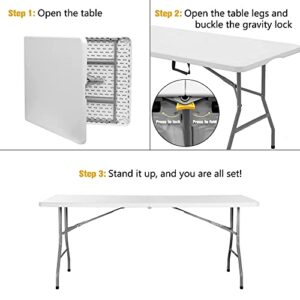 Byliable Folding Table 6ft Portable Heavy Duty Plastic Fold-in-Half Utility Foldable Table Plastic Dining Table Indoor Outdoor for Camping, Picnic and Party, White