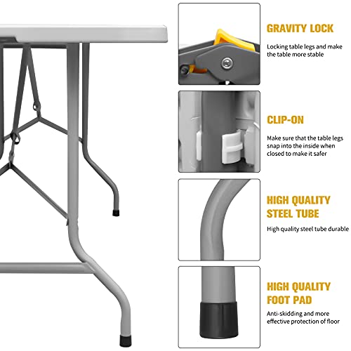 Byliable Folding Table 6ft Portable Heavy Duty Plastic Fold-in-Half Utility Foldable Table Plastic Dining Table Indoor Outdoor for Camping, Picnic and Party, White