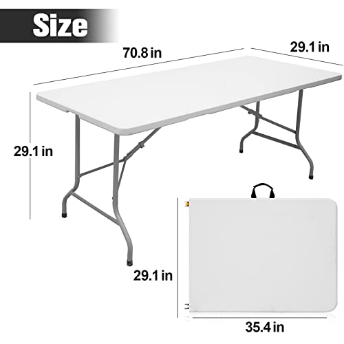 Byliable Folding Table 6ft Portable Heavy Duty Plastic Fold-in-Half Utility Foldable Table Plastic Dining Table Indoor Outdoor for Camping, Picnic and Party, White