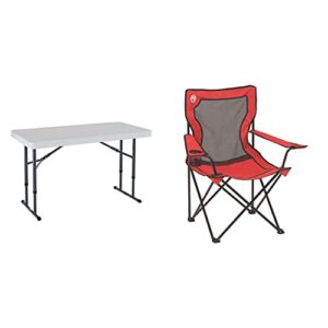 lifetime 80160 commercial height adjustable folding utility table, 4 feet, white granite & coleman broadband mesh quad camping chair