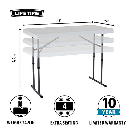 LIFETIME 80160 Commercial Height Adjustable Folding Utility Table, 4 Feet, White Granite & Coleman Broadband Mesh Quad Camping Chair