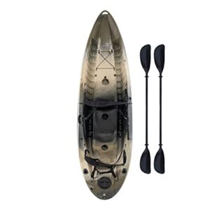 lifetime sport fisher tandem kayak with paddles and backrest, camouflage