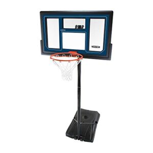 lifetime 1529 courtside height adjustable portable basketball system, 50 inch shatterproof backboard, black/red/blue, standard