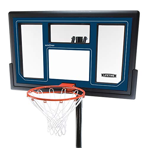 Lifetime 1529 Courtside Height Adjustable Portable Basketball System, 50 Inch Shatterproof Backboard, Black/Red/Blue, Standard