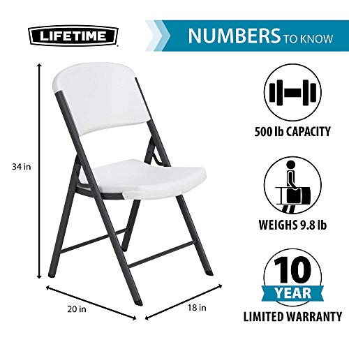 LIFETIME Commercial Grade Folding Chair, 4 Pack,High-Density Polyethylene, White Granite