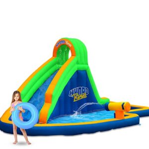 Blast Zone Hydro Rush - Inflatable Water Park with Blower - Curved Slide - Splash Area - Water Cannon - Climbing Wall