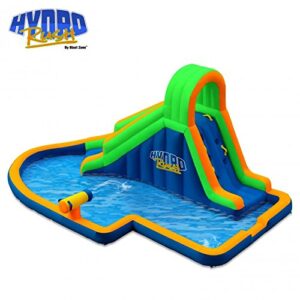 Blast Zone Hydro Rush - Inflatable Water Park with Blower - Curved Slide - Splash Area - Water Cannon - Climbing Wall