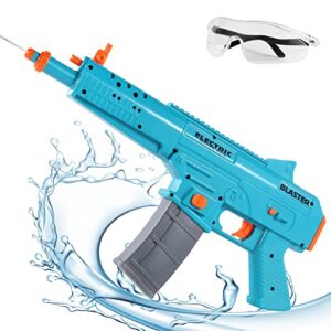 electric water gun motorized squirt guns for kids & adults, one-button automatic bursts water blaster soaker 22ft, 180cc capacity water guns swimming pool party games (blue)