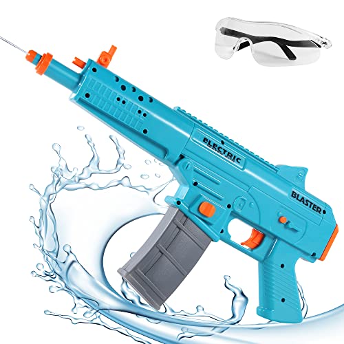 Electric Water Gun Motorized Squirt Guns for Kids & Adults, One-Button Automatic Bursts Water Blaster Soaker 22FT, 180CC Capacity Water Guns Swimming Pool Party Games (Blue)