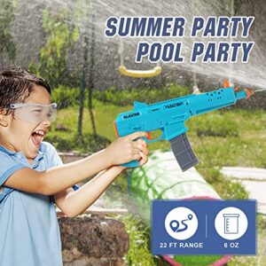 Electric Water Gun Motorized Squirt Guns for Kids & Adults, One-Button Automatic Bursts Water Blaster Soaker 22FT, 180CC Capacity Water Guns Swimming Pool Party Games (Blue)