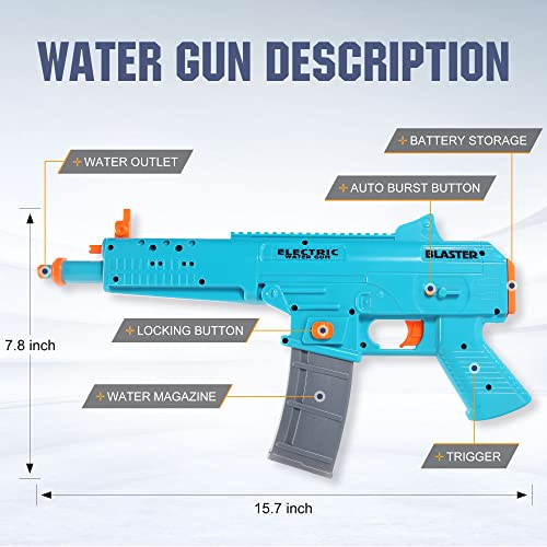 Electric Water Gun Motorized Squirt Guns for Kids & Adults, One-Button Automatic Bursts Water Blaster Soaker 22FT, 180CC Capacity Water Guns Swimming Pool Party Games (Blue)