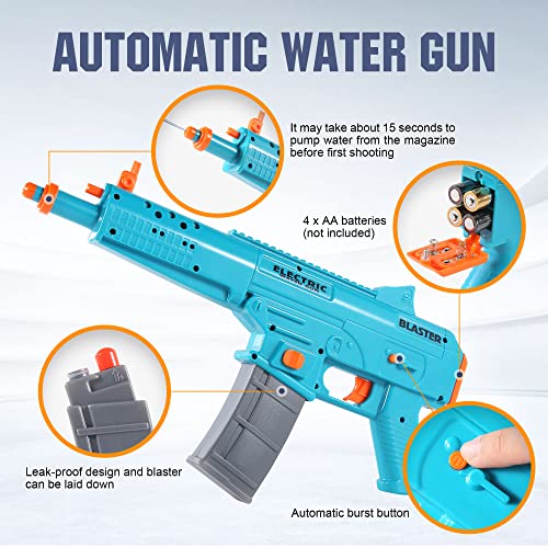 Electric Water Gun Motorized Squirt Guns for Kids & Adults, One-Button Automatic Bursts Water Blaster Soaker 22FT, 180CC Capacity Water Guns Swimming Pool Party Games (Blue)