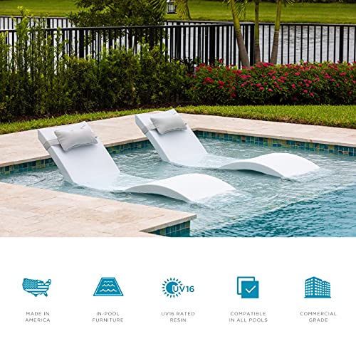 Ledge Lounger - Signature Chaise - Inside Pool & Sun Shelf Lounge Chair - Designed for Shallow Shelves Up to 9” - Compatible with All Pool Types - Poolside & Sun Deck Tanning - Set of 2 - White