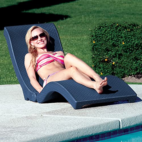 Pool Mate Luxury Swimming Pool Patio Chaise Lounge Chair, Rattan, Blue