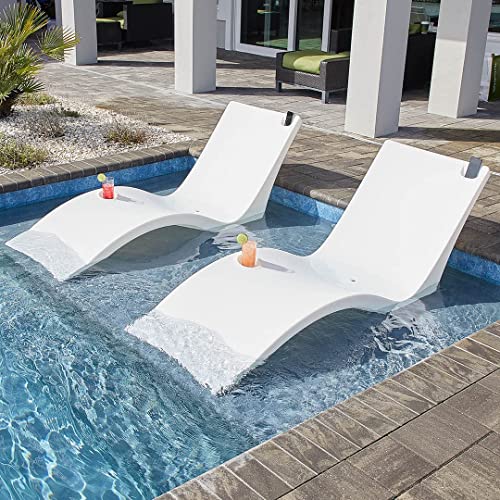 Floating Luxuries Kai Shelf Lounger Deep Water, in-Pool, Use in Pools with Shelves Up to 16 Inches Deep, Built-in Drink and Phone Holders, Set of 2 in-Pool Chaise Lounge Chairs, Arctic White