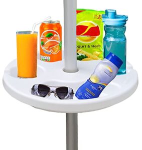 ammsun 13″ beach umbrella table tray for beach, patio, garden, swimming pool with cup holders, snack compartments white