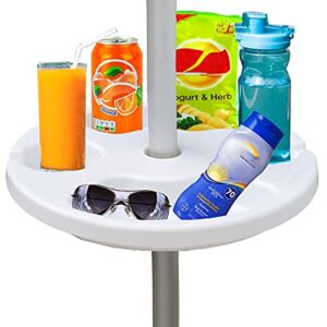 AMMSUN 13" Beach Umbrella Table Tray for Beach, Patio, Garden, Swimming Pool with Cup Holders, Snack Compartments White