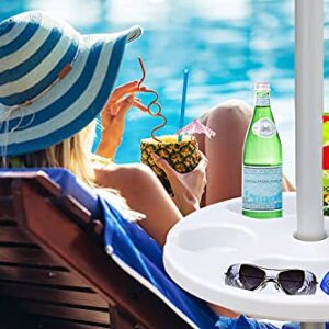 AMMSUN 13" Beach Umbrella Table Tray for Beach, Patio, Garden, Swimming Pool with Cup Holders, Snack Compartments White