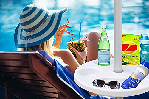 AMMSUN 13" Beach Umbrella Table Tray for Beach, Patio, Garden, Swimming Pool with Cup Holders, Snack Compartments White