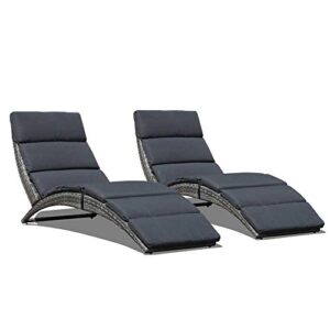 joivi patio chaise lounge, outdoor lounge chair, pe rattan foldable chaise lounger with removable dark gray cushion, suitable for poolside, garden, balcony 2 pack