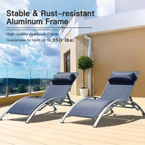 Domi Lounge Chair Set of 2, Aluminum Lounge Chairs for Outside with 5 Adjustable Positions, Chaise Lounge Outdoor for Pool, Garden, Beach, Camping, Backyard (Blue)