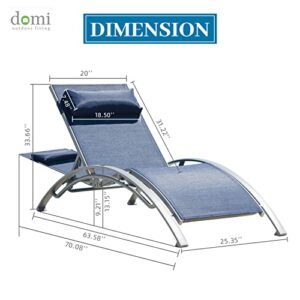 Domi Lounge Chair Set of 2, Aluminum Lounge Chairs for Outside with 5 Adjustable Positions, Chaise Lounge Outdoor for Pool, Garden, Beach, Camping, Backyard (Blue)