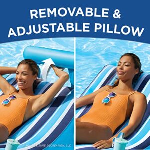 Aqua Ultra-Comfort Floating Pool Chair & Lake Raft with Pillow – 1-Person Heavy Duty Pool Float, Lake Floating Chair – Navy/White Stripe