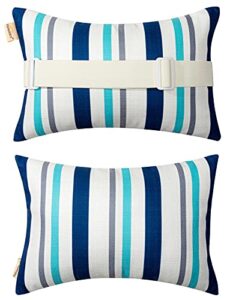 chaise lounge head resting pillows, blue decorative oudoor patio pillow with insert & adjustable elastic stripe for recliner,beach chair,office chair neck or lumbar attachment,waterproof 2 pack