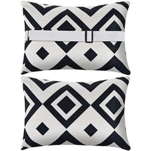 2 pack outdoor lumbar pillow chair head resting pillow black white chaise lounge throw pillows 16 x 11 inch resistant cushion cases for home balcony garden couch (stripe style)