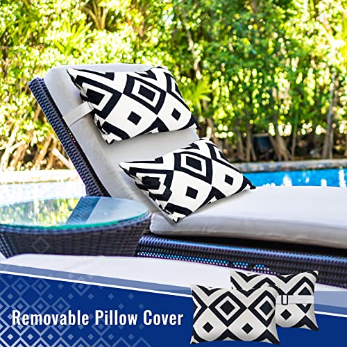 2 Pack Outdoor Lumbar Pillow Chair Head Resting Pillow Black White Chaise Lounge Throw Pillows 16 x 11 Inch Resistant Cushion Cases for Home Balcony Garden Couch (Stripe Style)