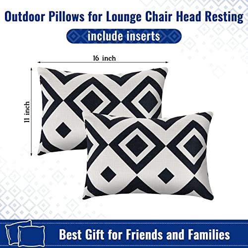 2 Pack Outdoor Lumbar Pillow Chair Head Resting Pillow Black White Chaise Lounge Throw Pillows 16 x 11 Inch Resistant Cushion Cases for Home Balcony Garden Couch (Stripe Style)