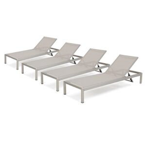 christopher knight home cape coral outdoor mesh chaise lounges, 4-pcs set, grey