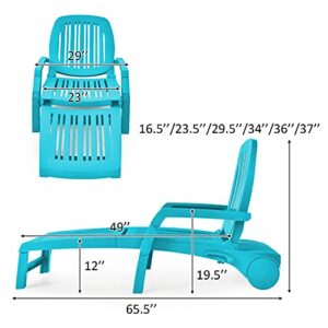 Giantex Chaise Lounge Outdoor, 6 Adjustable Backrests Lounge Chair Recliner, Outdoor Furniture for Patio Poolside Garden, Foldable Sun Lounger with Wheels (1, Turquoise)